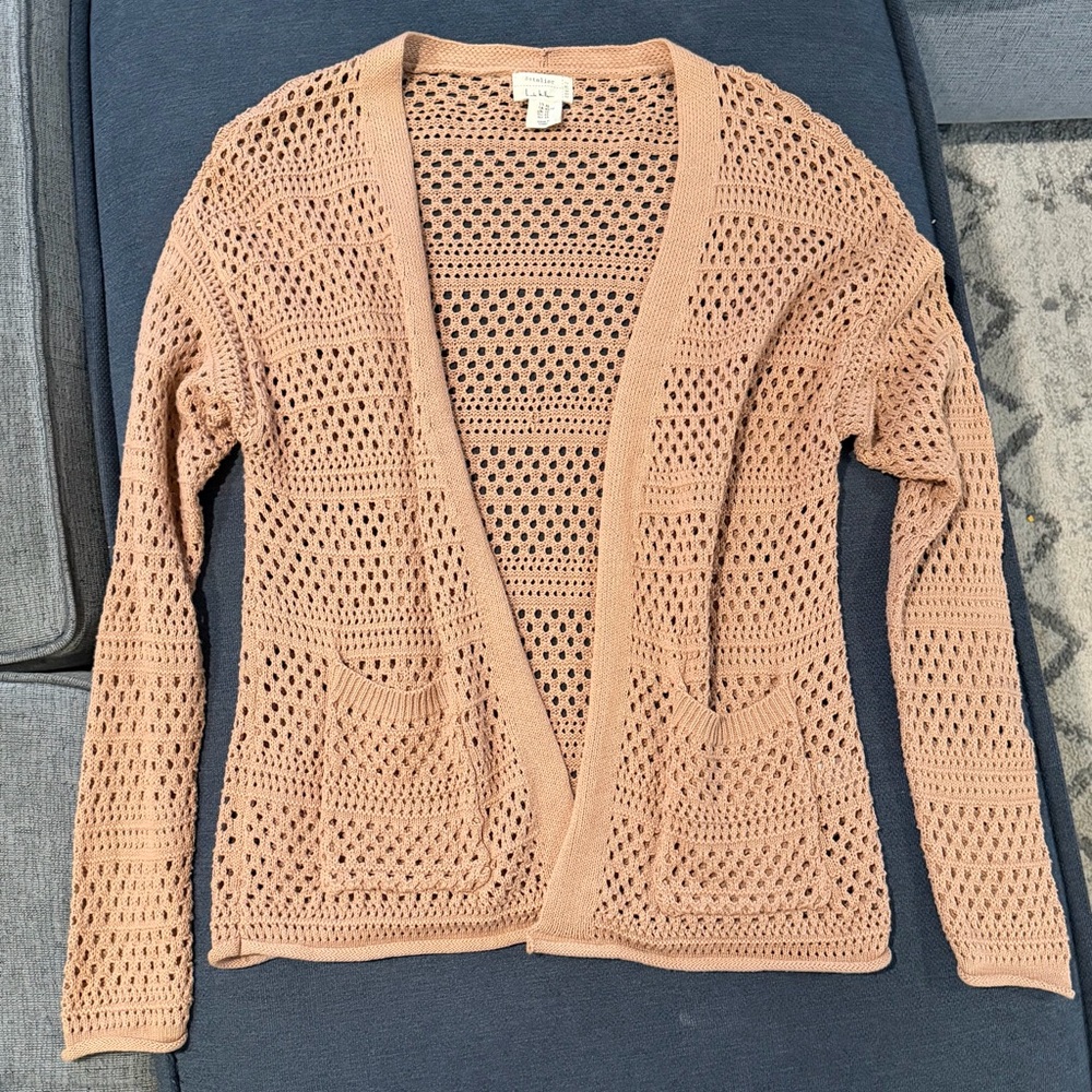 Nicole Miller Peach Open-Knit Cardigan
